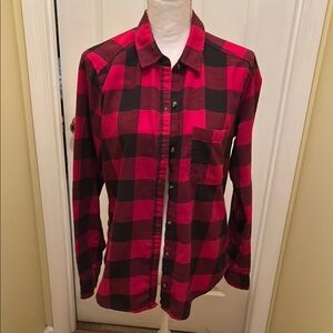 Hollister size, large Red and Black Plaid Button-Up Shirt
